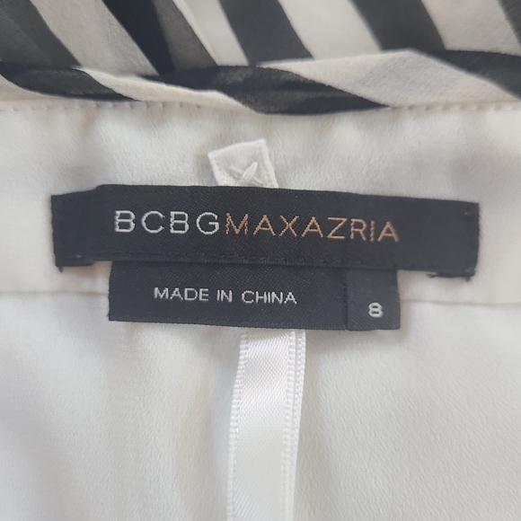 BCBG Max Azaria Black and White Striped Silk Halter Dress - Picture 3 of 10